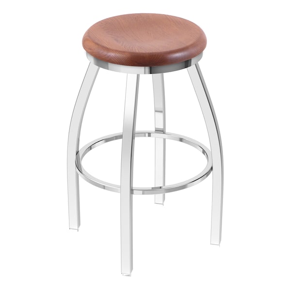 36" Swivel X-Tall Bar Stool, Chrome Finish, Med Oak Seat